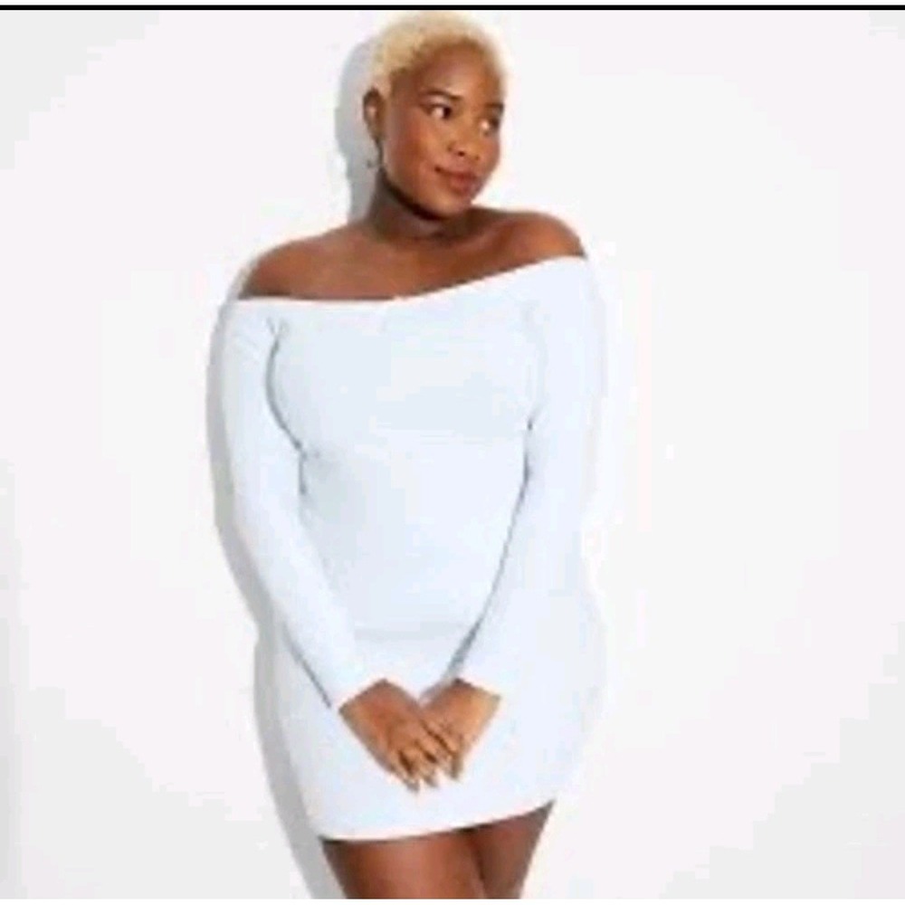 NWT Wild Fable Light Blue Off the Shoulder‎ Bodycon Mini Dress Size XXL